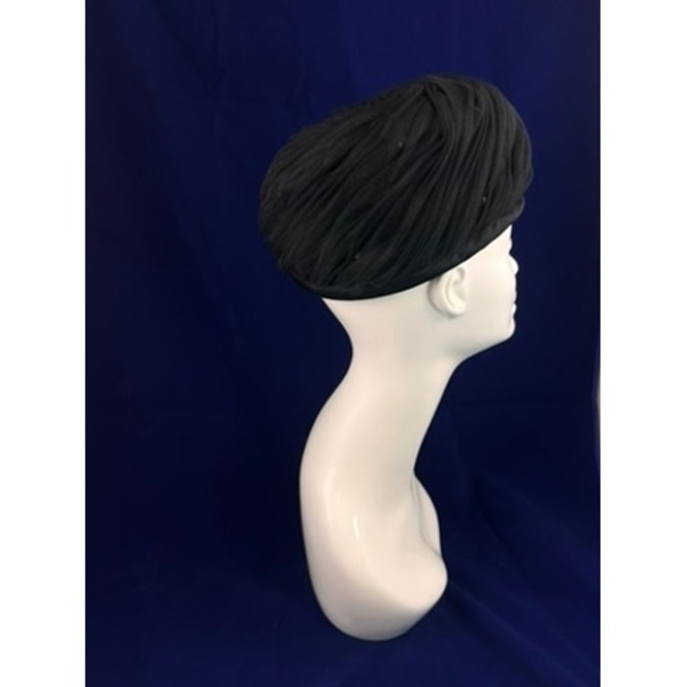 Vintage 1960s Holt Renfrew Black Draped Hat Turban Style Textured Minimalist Hat - Picture 5 of 9
